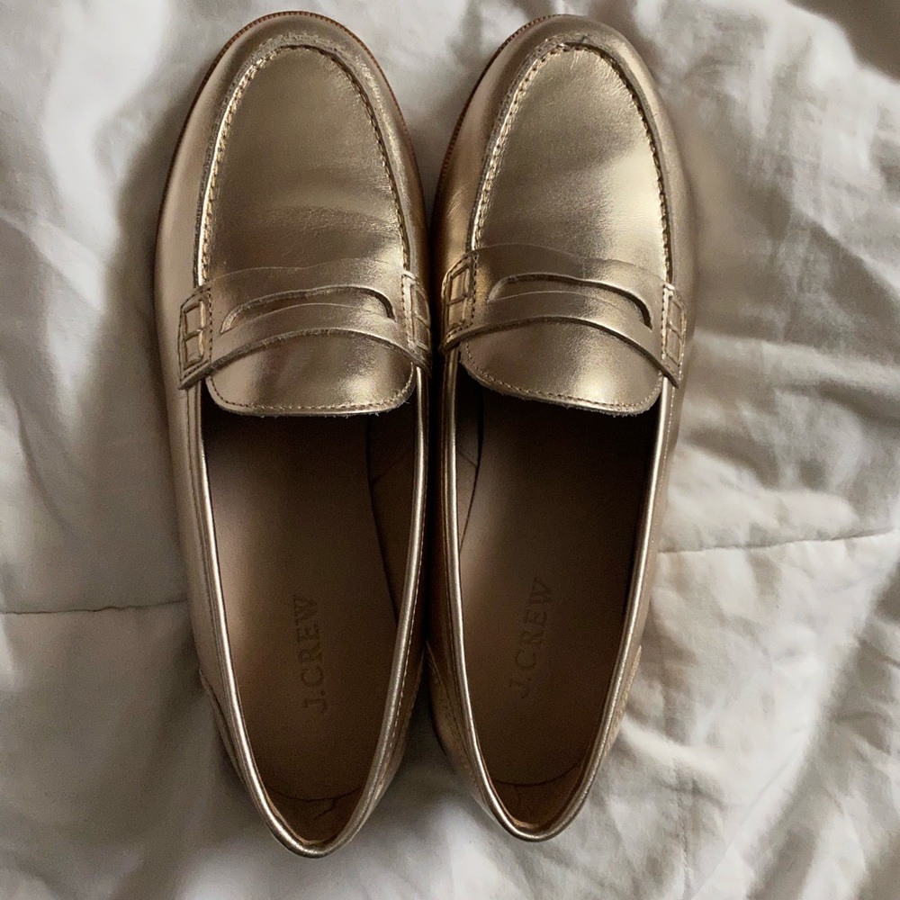 Jcrew metallic light gold loafers 8.5